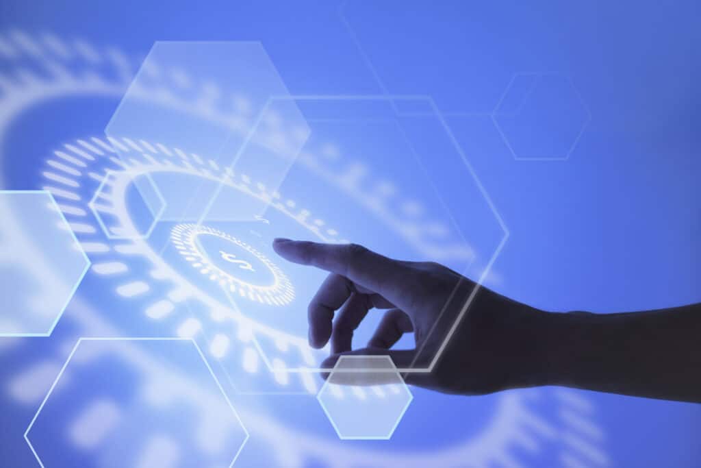 Hand pointing at currency blockchain technology background hand pointing currency blockchain technology background