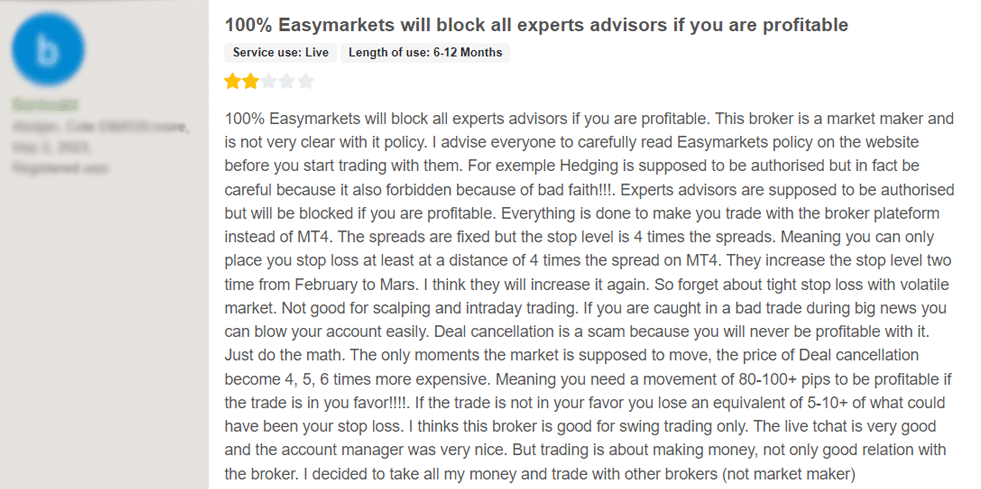 ความเห็นจากผู้ใช้งานจริง easyMarkets คนที่ 2 ความเห็นจากผู้ใช้งานจริง easyMarkets คนที่ 2
