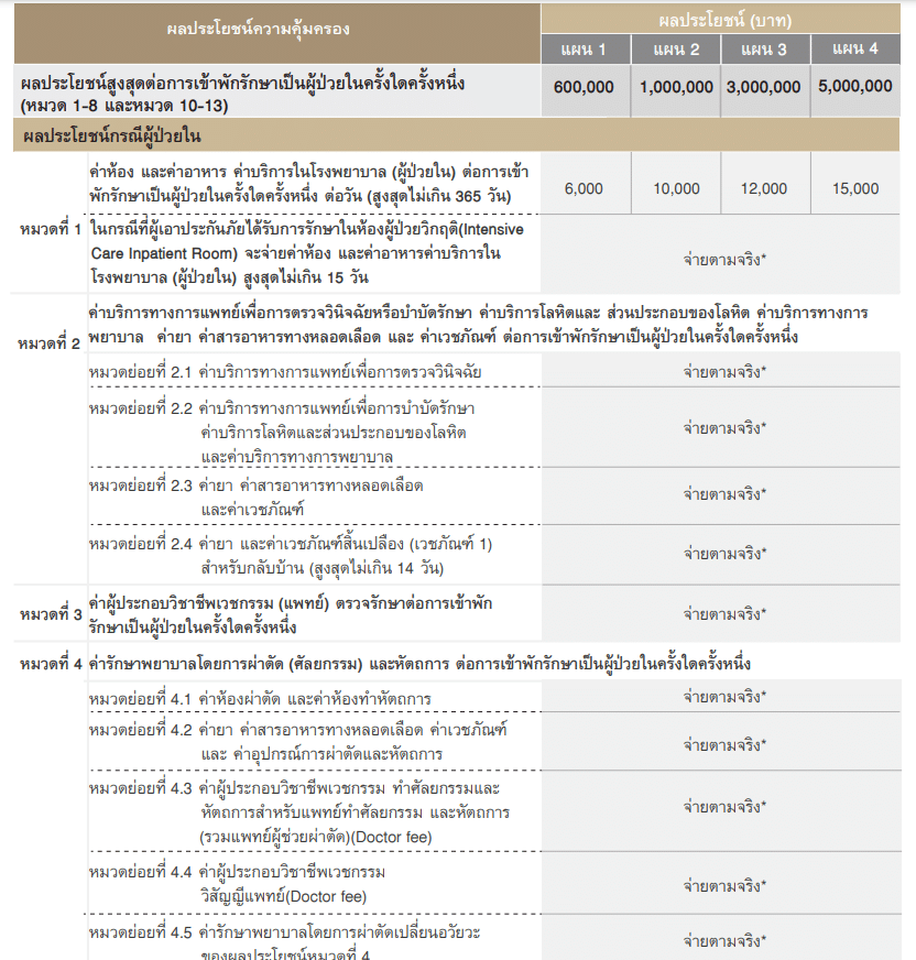 ตารางผลประโยชน์ The Viriyah Insurance ตารางผลประโยชน์ The Viriyah Insurance (วิริยะประกันภัย)