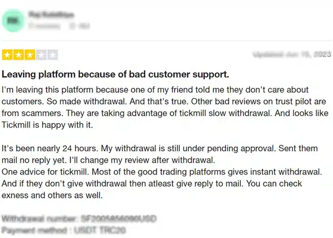 รีวิวโบรกเกอร์ Tickmill ใน trustpilot รีวิวโบรกเกอร์ Tickmill ใน trustpilot